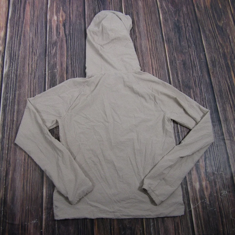 Adidas Jacket Teens XS Beige Gingham Windbreaker Hooded 1/2 Zip Lightweight
